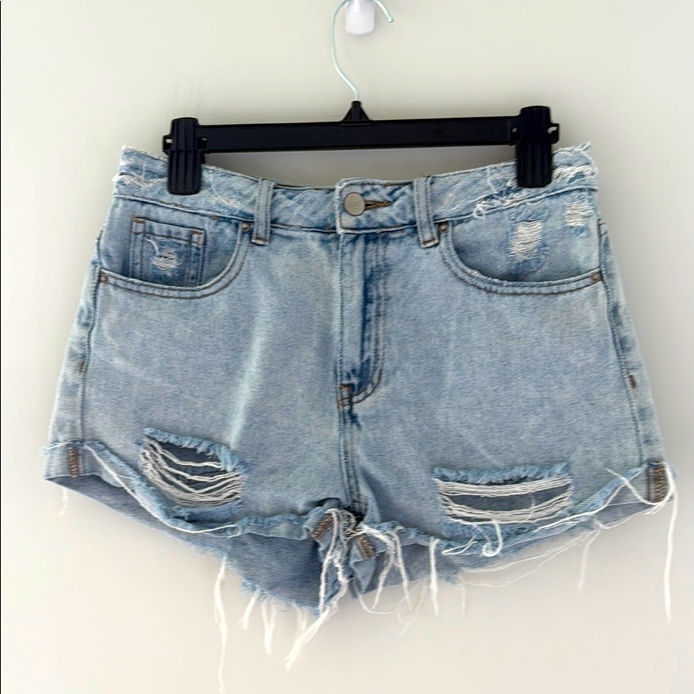 PacSun Blue Jean Shorts Distressed High-Waisted Mom Short size 27